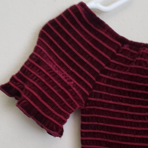 Aqua Smoked Off the Shoulder Velvet Dress - Picture 4 of 6